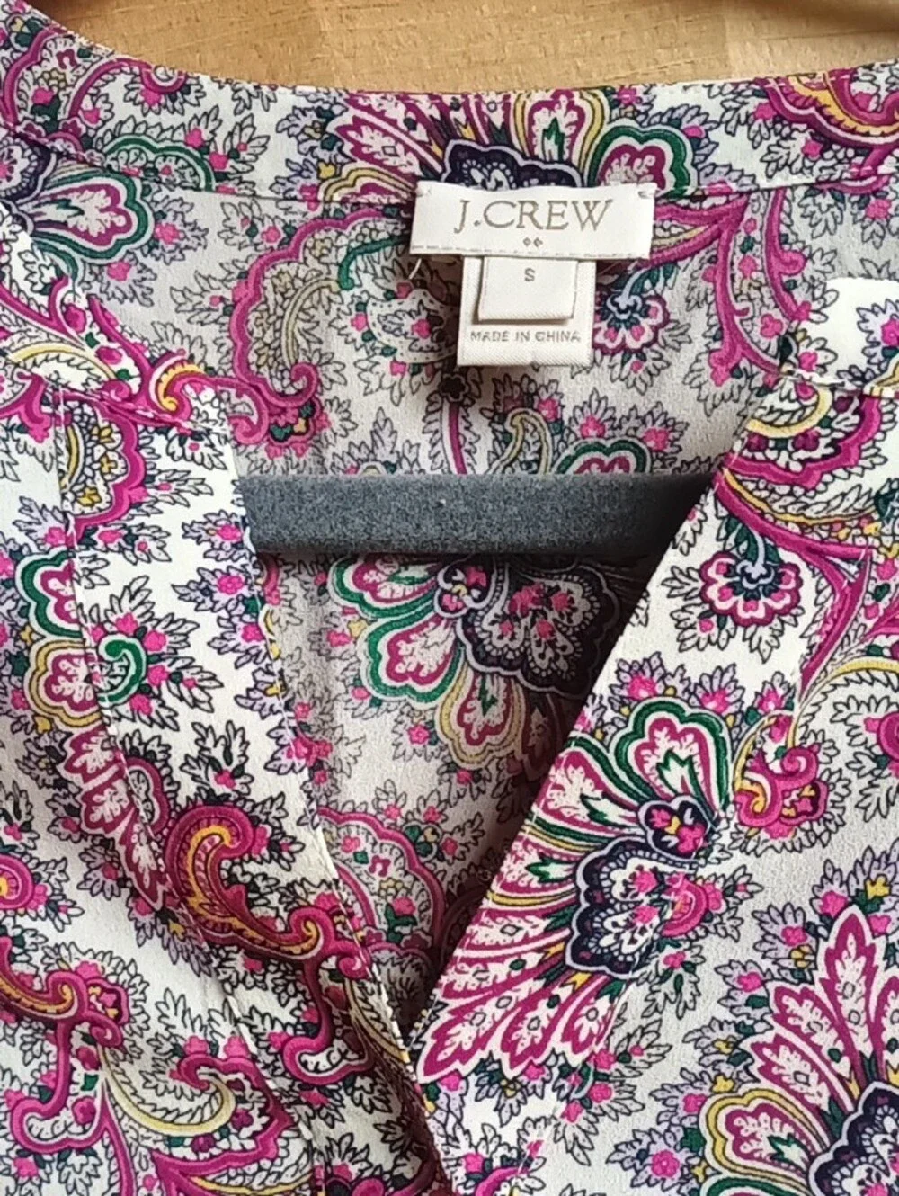 J Crew Pink Green Paisley Blouse with Pink, Green and Navy Accents